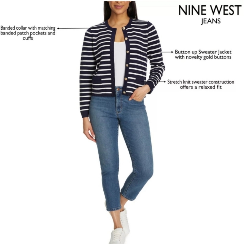 Nine West Women's Cardigan, Navy/White Stripe - Large - Picture 6 of 6